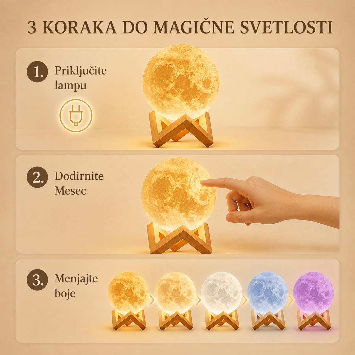 Elvora 3D Lampa Meseca